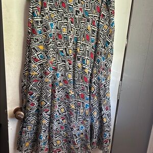 Ruby Rd. A-Line Skirt with Geometric Print - Red, Yellow, Blue, Black